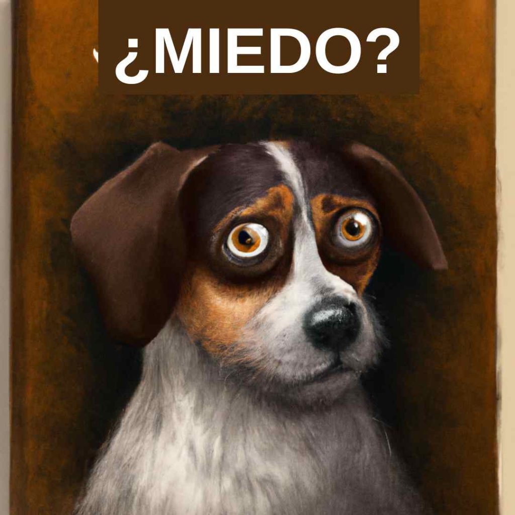 Perro con miedo en la portada de un libro para que lo adiestren.