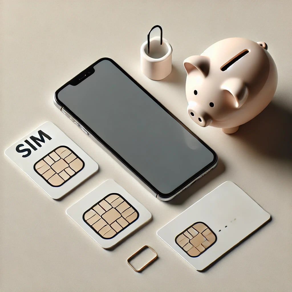 tarjetas prepago junto un teléfono móvil y una hucha de un cerdito para pagar por uso