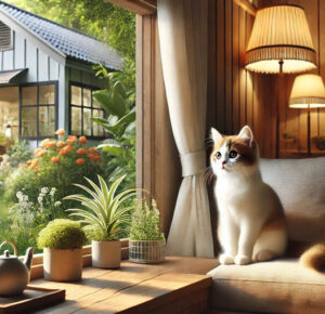 Un gato pensándose en escapar